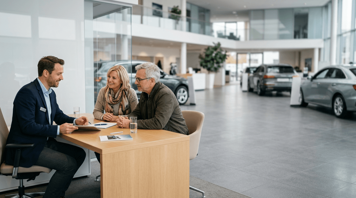 Beratungsgespräch in einem modernen Autohaus